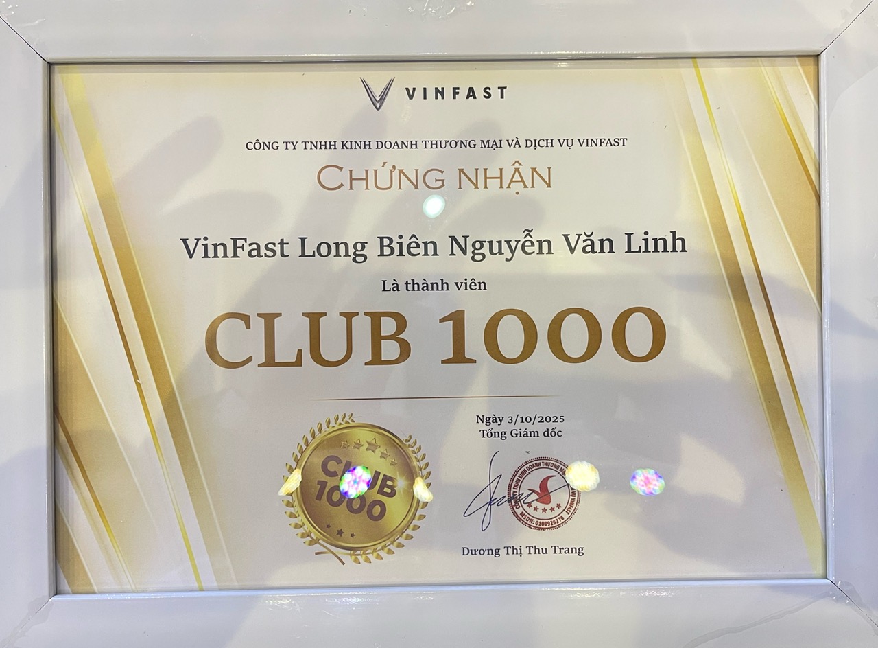 Chứng nhận là thành viên đầu tiên trong câu lạc bộ Club 1000