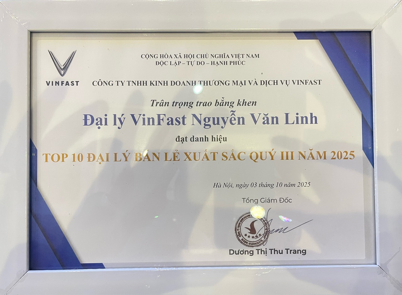 Chứng nhận Top 10 đại lý bán lẻ xuất sắc quý III/2025