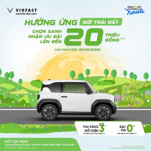 Hưởng Ứng Giờ Trái Đất – VinFast Tặng Voucher Lên Đến 20 Triệu Đồng
